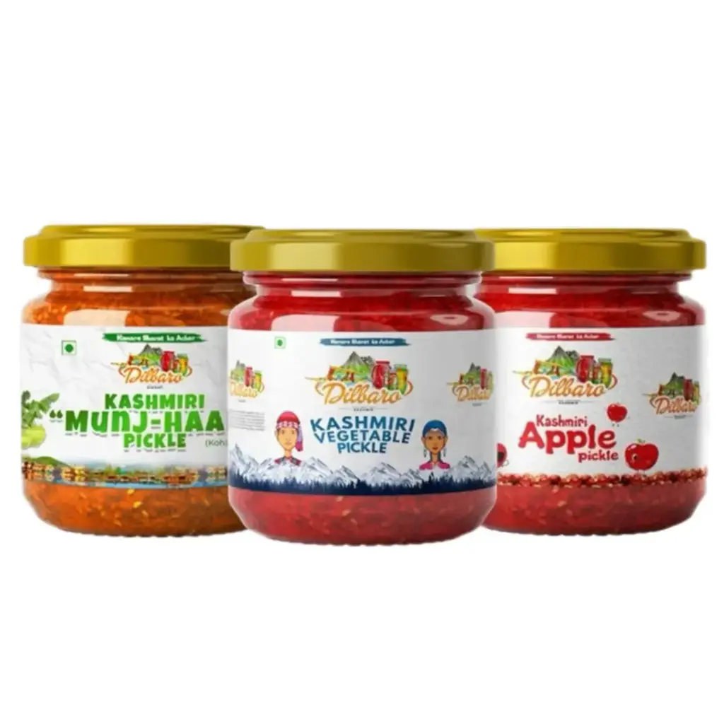 [DF-13] Kashmiri Mix Vegetable, Munj-Haak & Apple Pickle - 3 Sample Pack 750gm