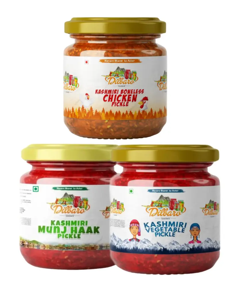 [DF-3] 3 Combo Pack  | Buy Kashmiri Chicken Pickle | Get Vegetable Pickle  & Munj-Haak Pickle Free | 750gm