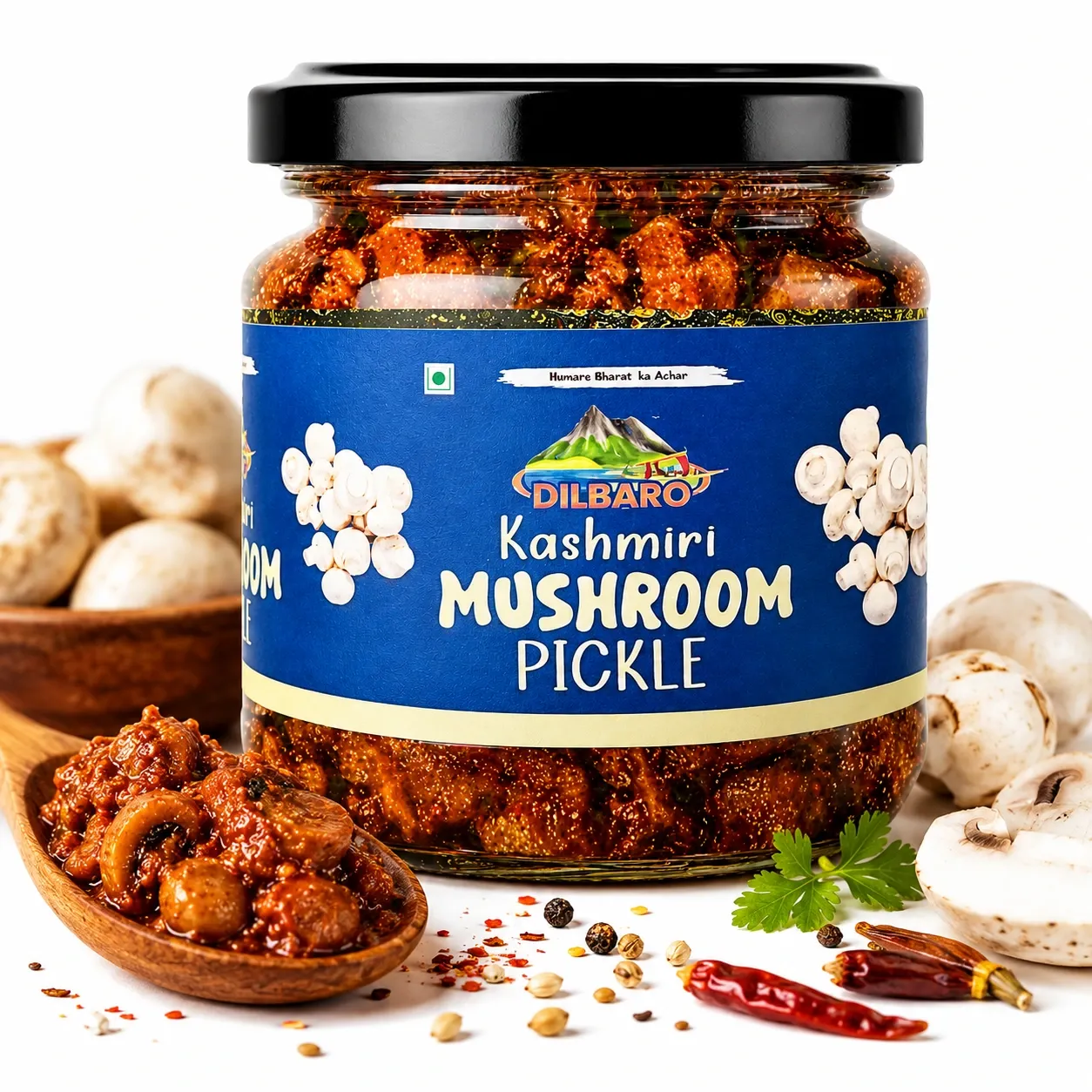 [DF-20] Dilbaro Kashmiri Mushroom Pickle | Fresh Mushrooms | Authentic Kashmiri Recipe | No Preservatives | 250g