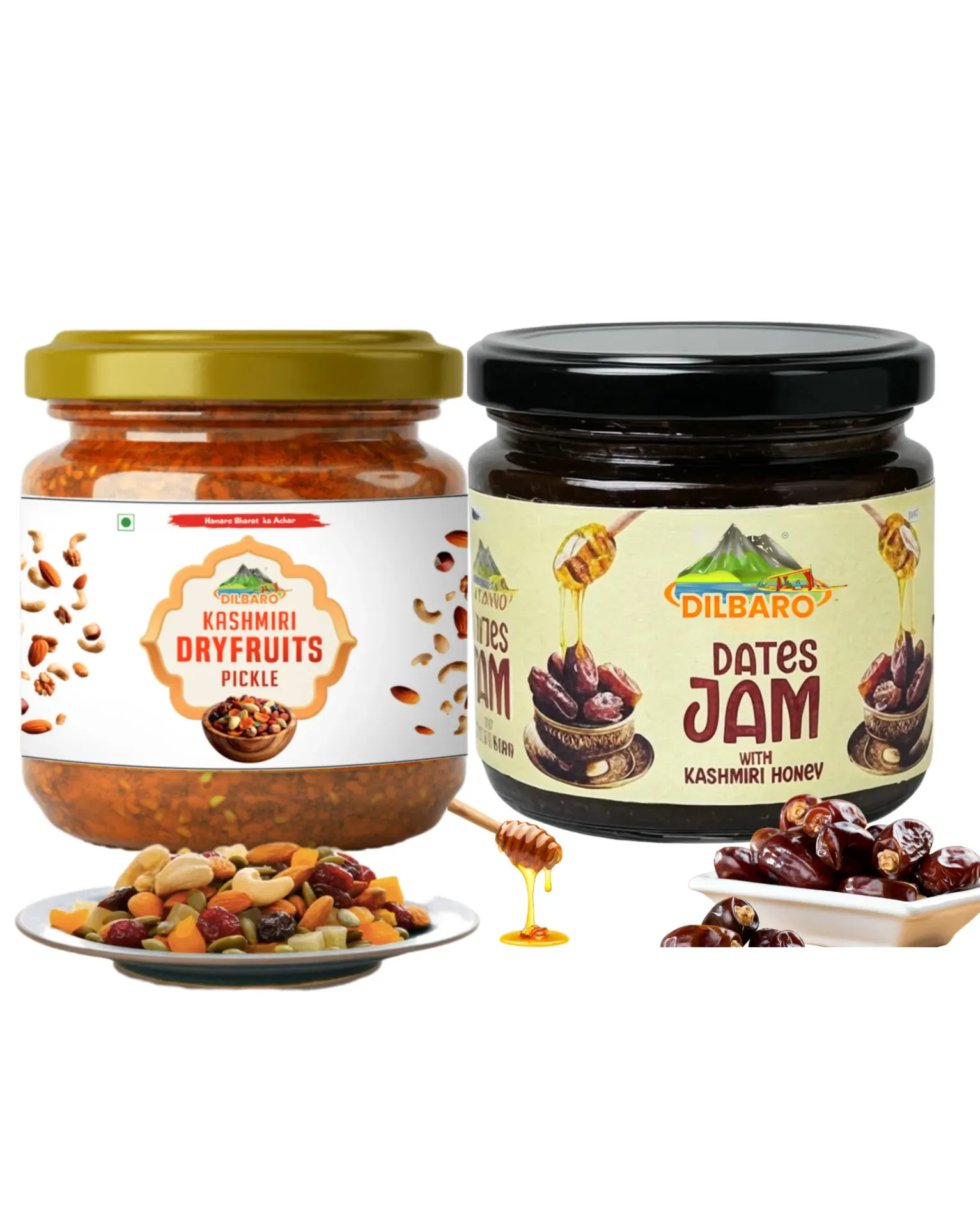Dilbaro Kashmiri Dry Fruits Pickle & Premium Dates Jam Combo Pack | Traditional Kashmiri Recipe | No Artificial Preservatives | 2 x 250g (500g Total)