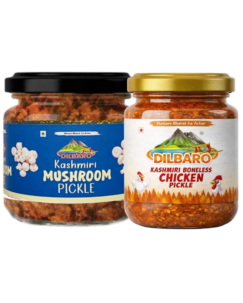 Dilbaro Mushroom Pickle and Boneless Chicken Kashmiri Pickle Combo | Pickle 250gm each
