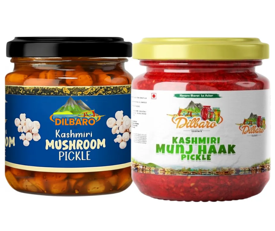 [DF-MUSH-MNJ-01] Dilbaro Kashmiri Mushroom Pickle & Munj Haak Pickle Combo 500gm